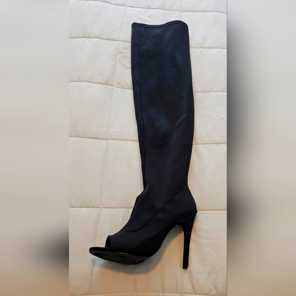 Womens Zip Stretch Over Knee Thigh High Boots Peep Toe Stiletto High Heels Shoes